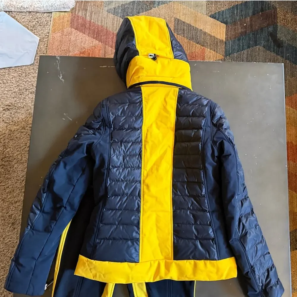 Toni Sailer Women Black Yellow Ski Suit Set Jacket  Pants Size 6 36 EU Alpine